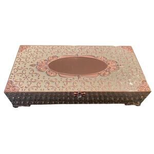 Things Remembered Large Musical Mirrored Jewelry Box Pink and White Black Lined